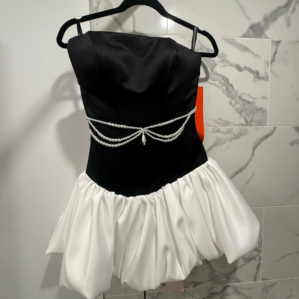 MILLA - Elegant Black and White Pearl-Trim Dress